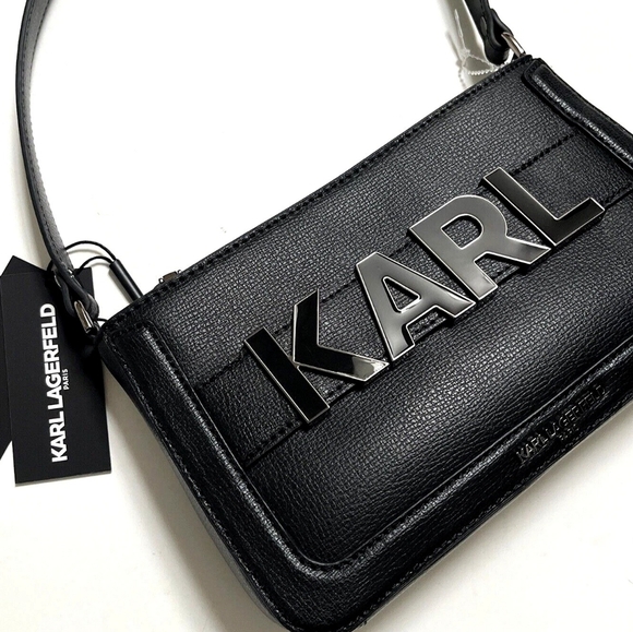 KARL LAGERFELD Enamel Logo Leather Shoulder Bag - Picture 2 of 7